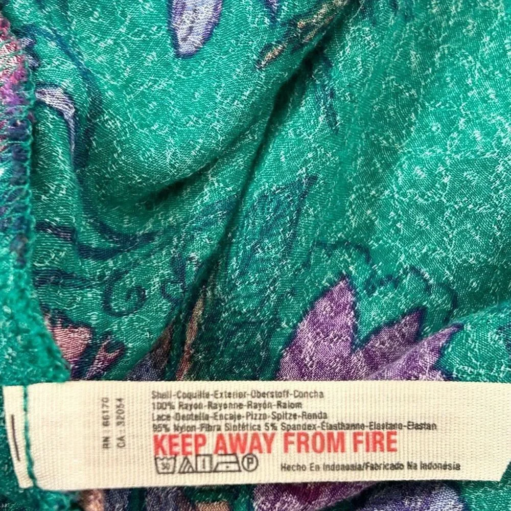 Free People Floral Oversized Mini Slip Dress Turquoise Green XS She Moves Boho